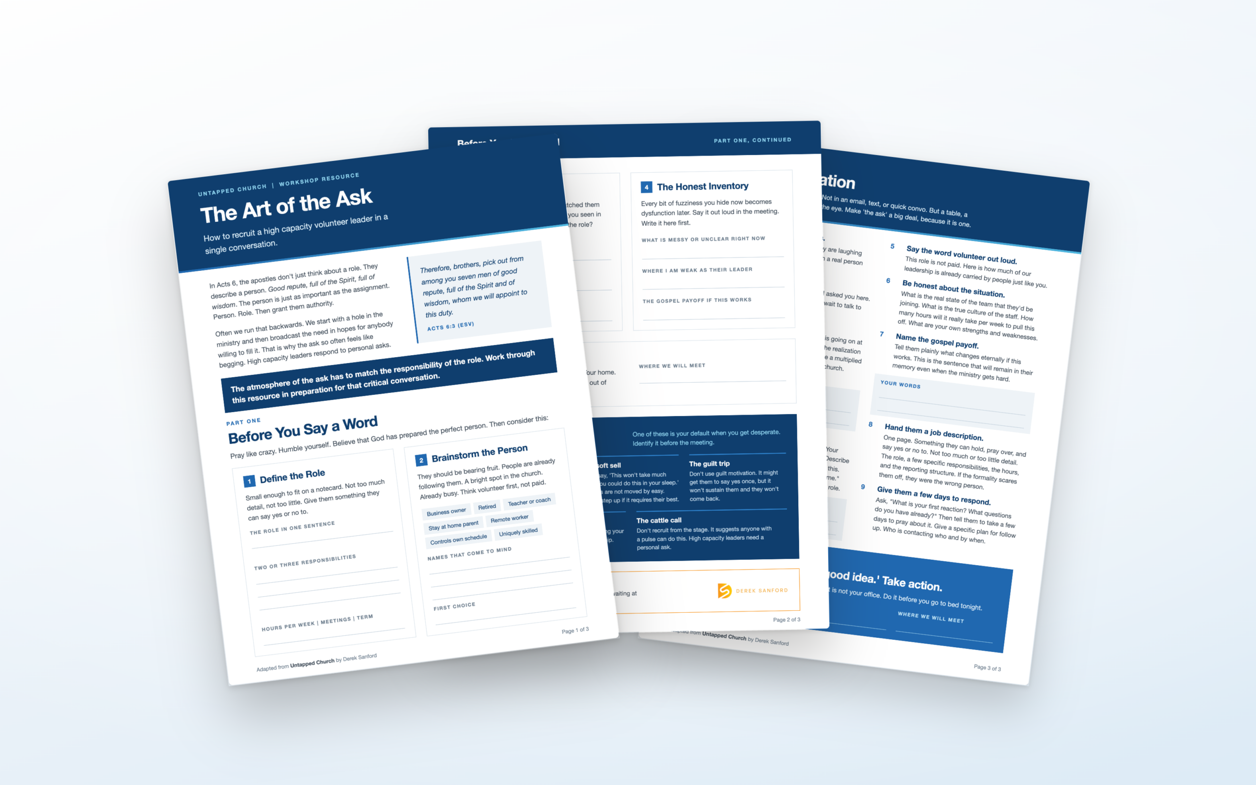 The Art of the Ask, a three page worksheet by Derek Sanford